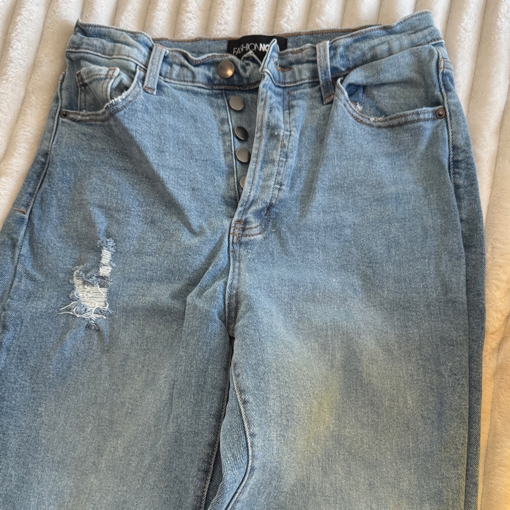 Fashion Nova Distressed Light Blue Skinny Jeans